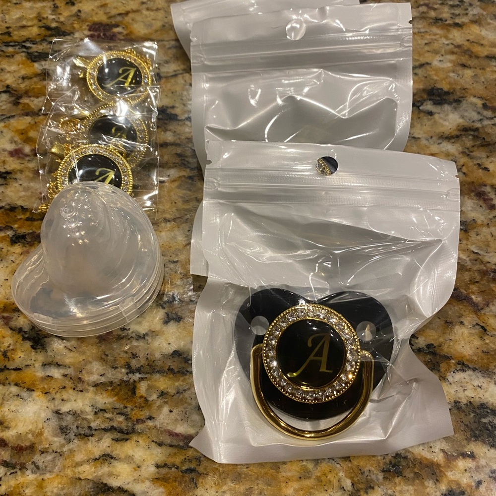 Monogram Gold/Bling Pacifier “A” - Picture 3 of 3